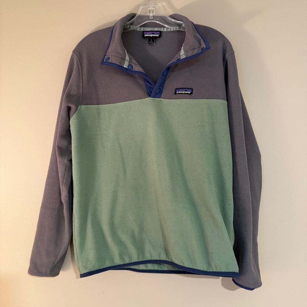 Patagonia Micro D Snap-T Pullover Small Fleece Green and Gray